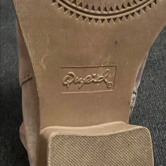 Qupid Taupe Suede Ankle Booties with Stacked Heel - Picture 2 of 6